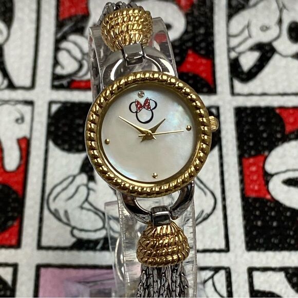 Disney Parks Minnie Mouse Two-Tone Bracelet Watch Mother of Pearl Dial - Picture 4 of 15